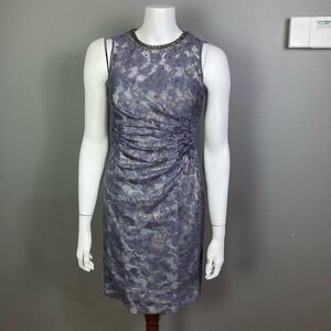 Aidan Mini Sheath Dress Size 4 Purple Floral Lace Beaded Sleeveless whimsigoth